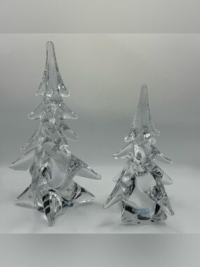 Vintage Taste Setter Sigma Lead Crystal Christmas Trees Set of 2 Made in Japan